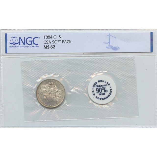 1884 O Morgan Dollar GSA SOFT PACK S$1 NGC MS62