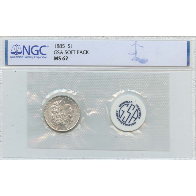 1885 Morgan Dollar GSA SOFT PACK S$1 NGC MS62