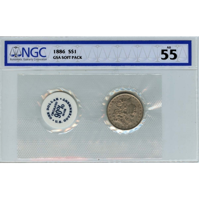 1886 Morgan Dollar GSA SOFT PACK S$1 NGC AU55