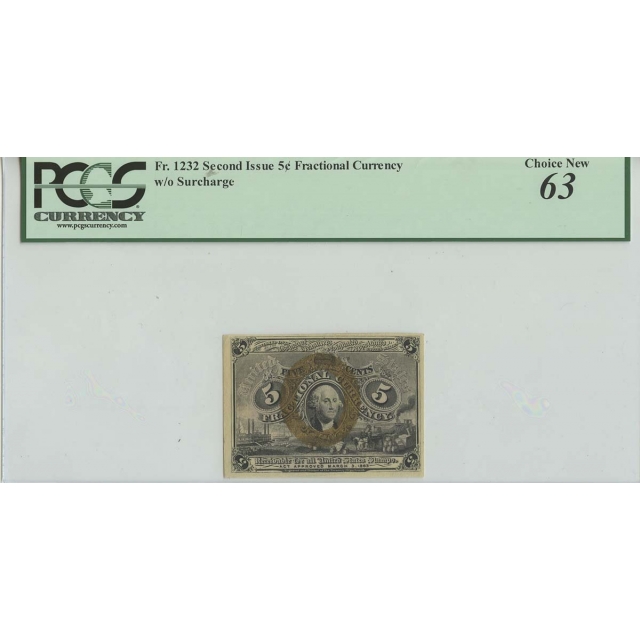 5c Fractional Second Issue w/o Surcharge PCGS 63 Choice New