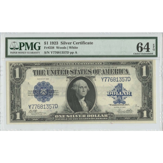 1923 Silver Certificate FR#238 PMG 64 Choice Uncirculated EPQ