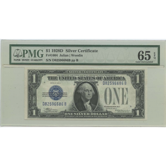 1928D $1 Silver Cert FR#1604 PMG 65 Gem UNC EPQ