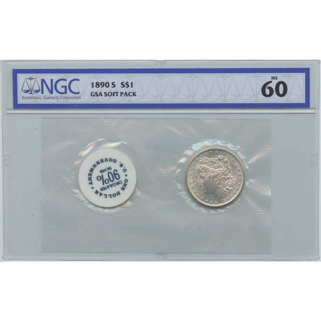 1890-S Morgan Dollar GSA SOFT PACK S$1 NGC MS60