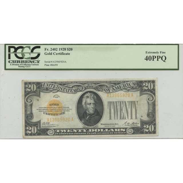 1928 $20 Gold certificate FR#2402 PCGS EF 40 PPQ