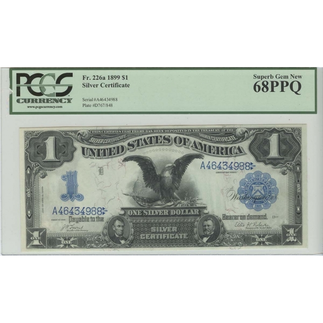 $1 1899 Silver Certificate PCGS Superb GEM MS68 PPQ Black Eagle FR# 226a