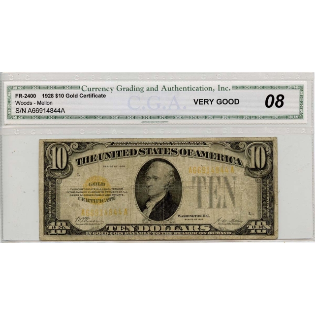 1928 $10 Gold Certificate FR-2400 Very Good