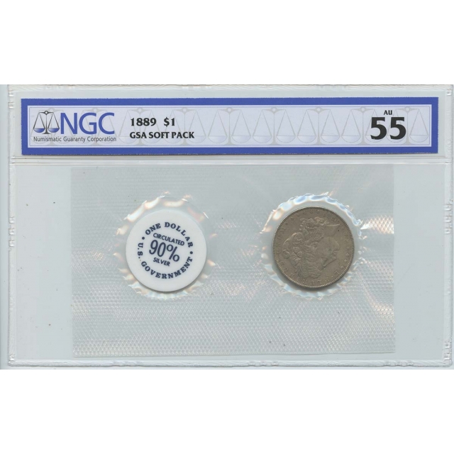 1889 Morgan Dollar GSA SOFT PACK S$1 NGC AU55