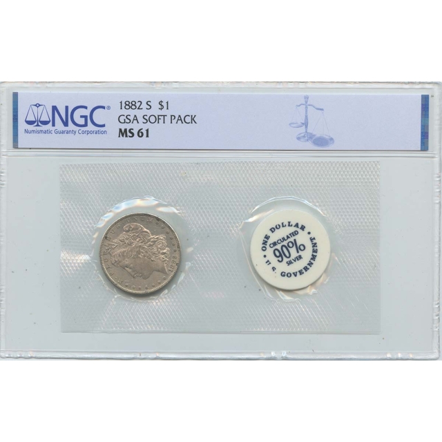 1882-S Morgan Dollar GSA SOFT PACK S$1 NGC MS61