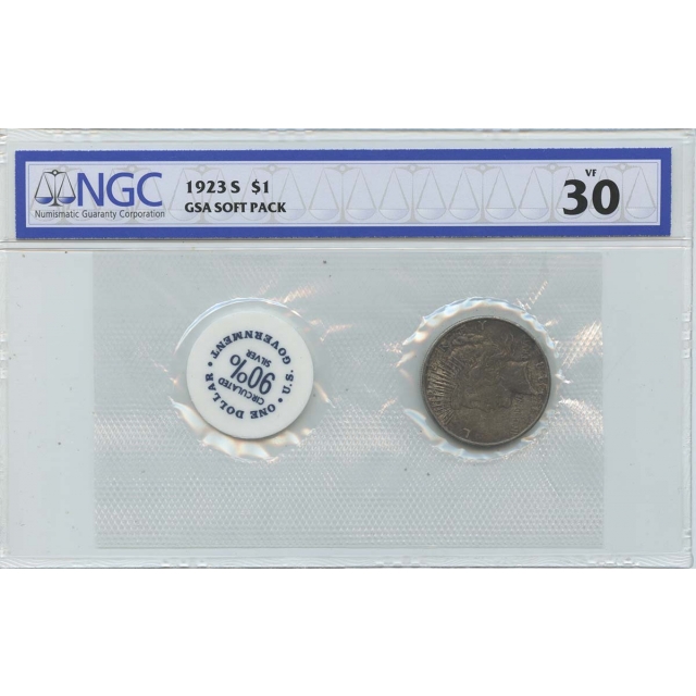 1923-S Peace Dollar GSA SOFT PACK S$1 NGC VF30