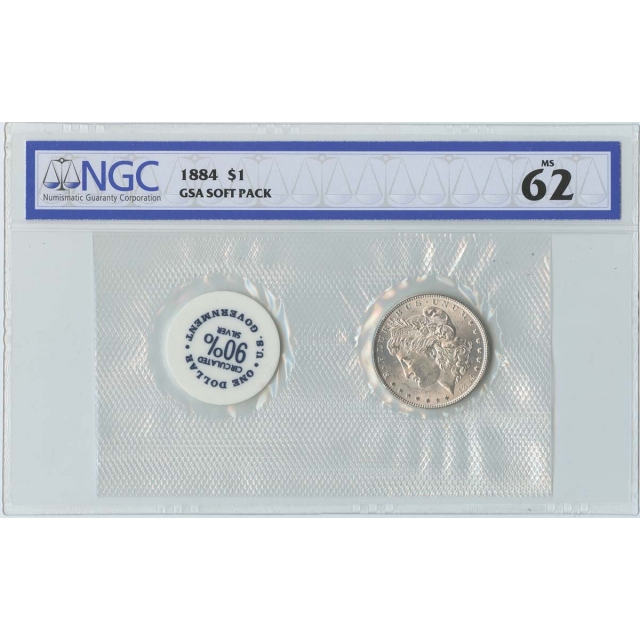 1884 Morgan Dollar GSA SOFT PACK S$1 NGC MS62